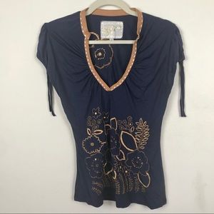 Soul Revival Floral Embroidered Boho Top M